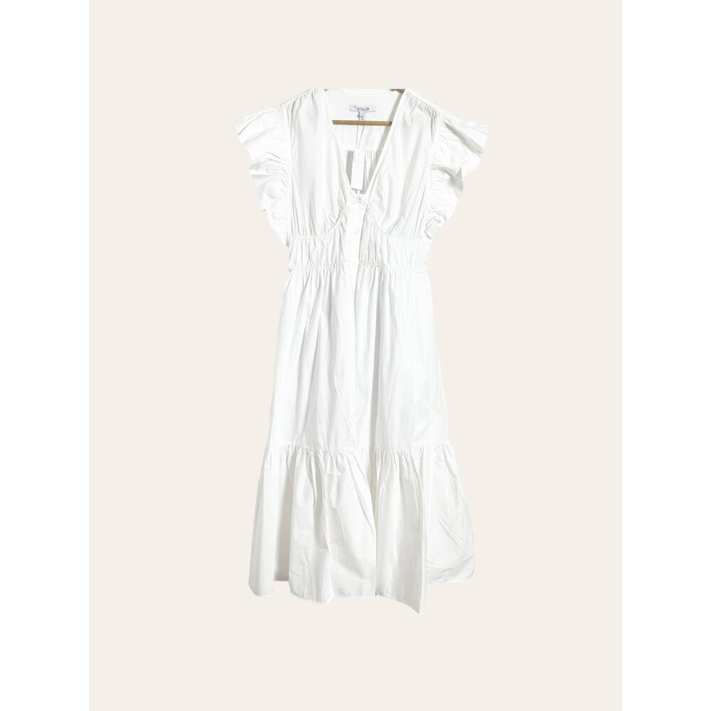 Derek Lam 10 Crosby Greta Ruffle Sleeve V-Neck White Poplin Midi Dress Sz 6 New - Picture 3 of 10
